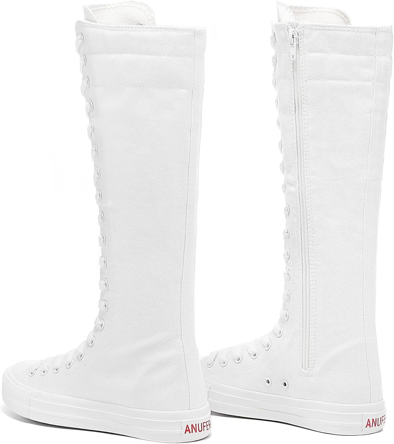 rismart Women's Canvas Sneakers Knee Length High Top Side Zip School Cheergirls Long Boots