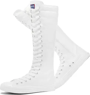 rismart Women's Canvas Sneakers Knee Length High Top Side Zip School Cheergirls Long Boots