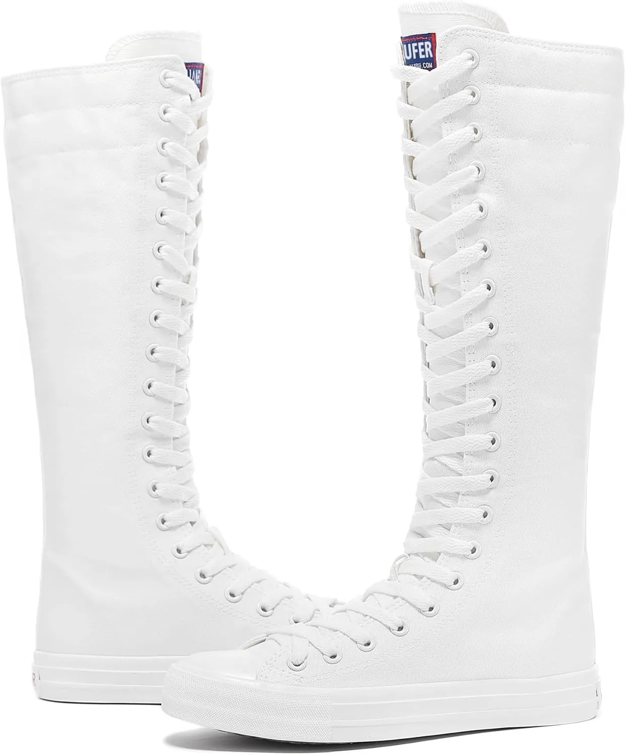 rismart Women's Canvas Sneakers Knee Length High Top Side Zip School Cheergirls Long Boots