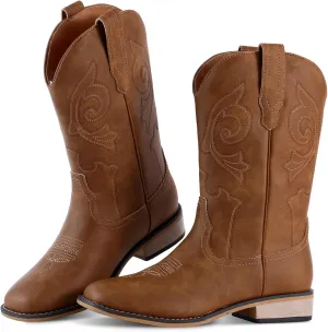 RLW Kids Cowboy Boots for Boys Girls Western Square Toe Youth Cowgirl Boots for Toddler Little & Big Kid