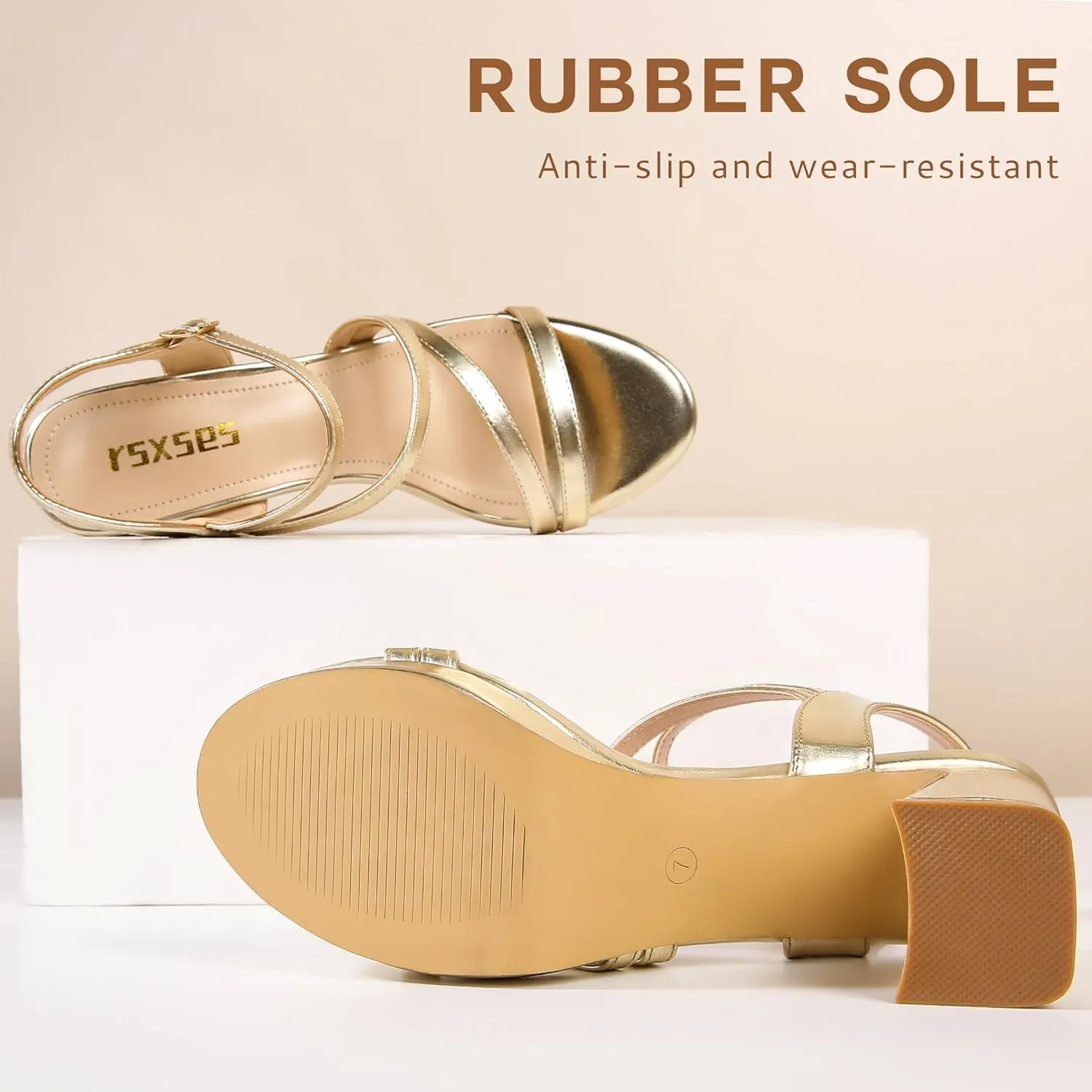 rsxses Platform Chunky Heels for Women Ankle Strap Heels Strappy Sandals with Open Toe Wedding Prom Bridal Women Dress Shoes