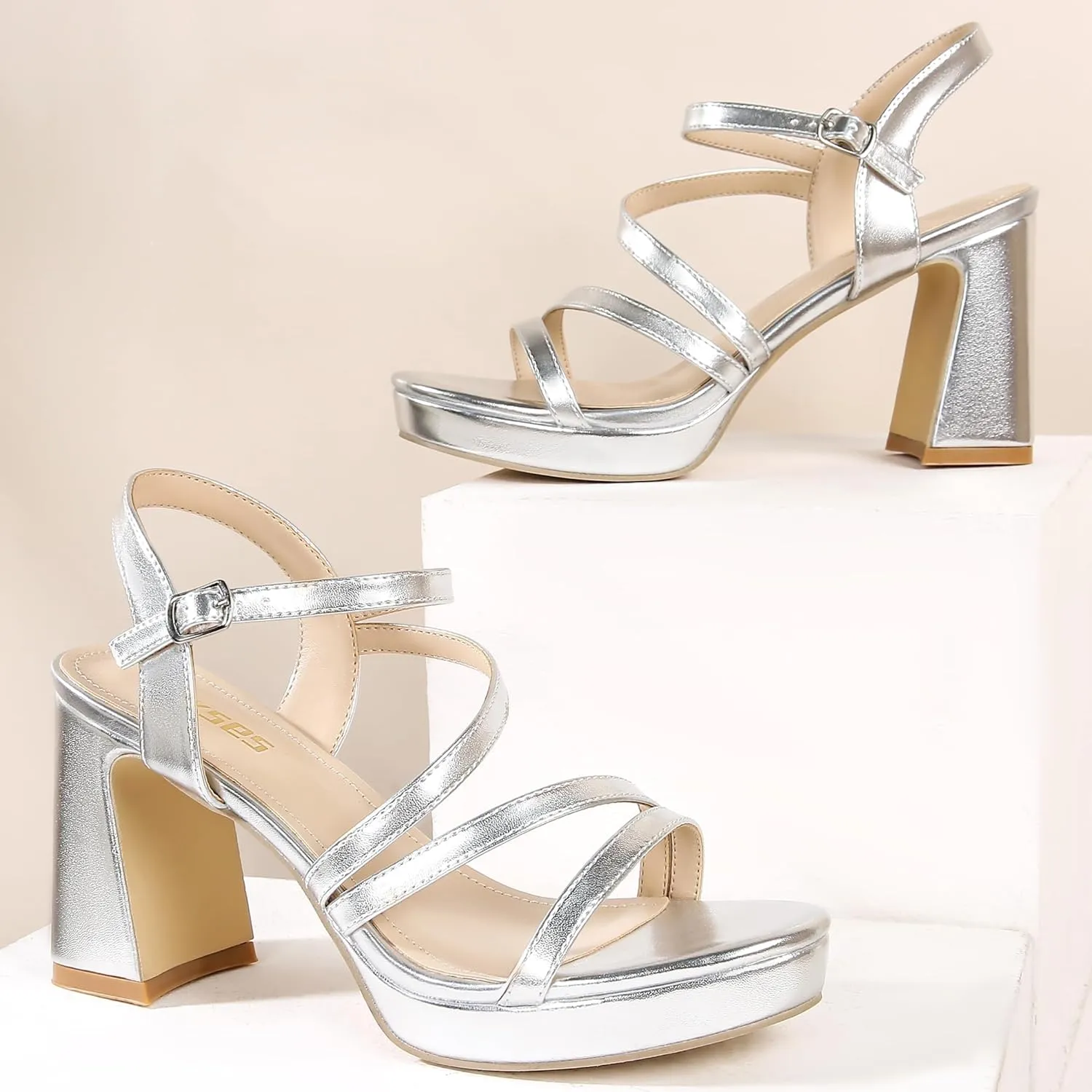 rsxses Platform Chunky Heels for Women Ankle Strap Heels Strappy Sandals with Open Toe Wedding Prom Bridal Women Dress Shoes