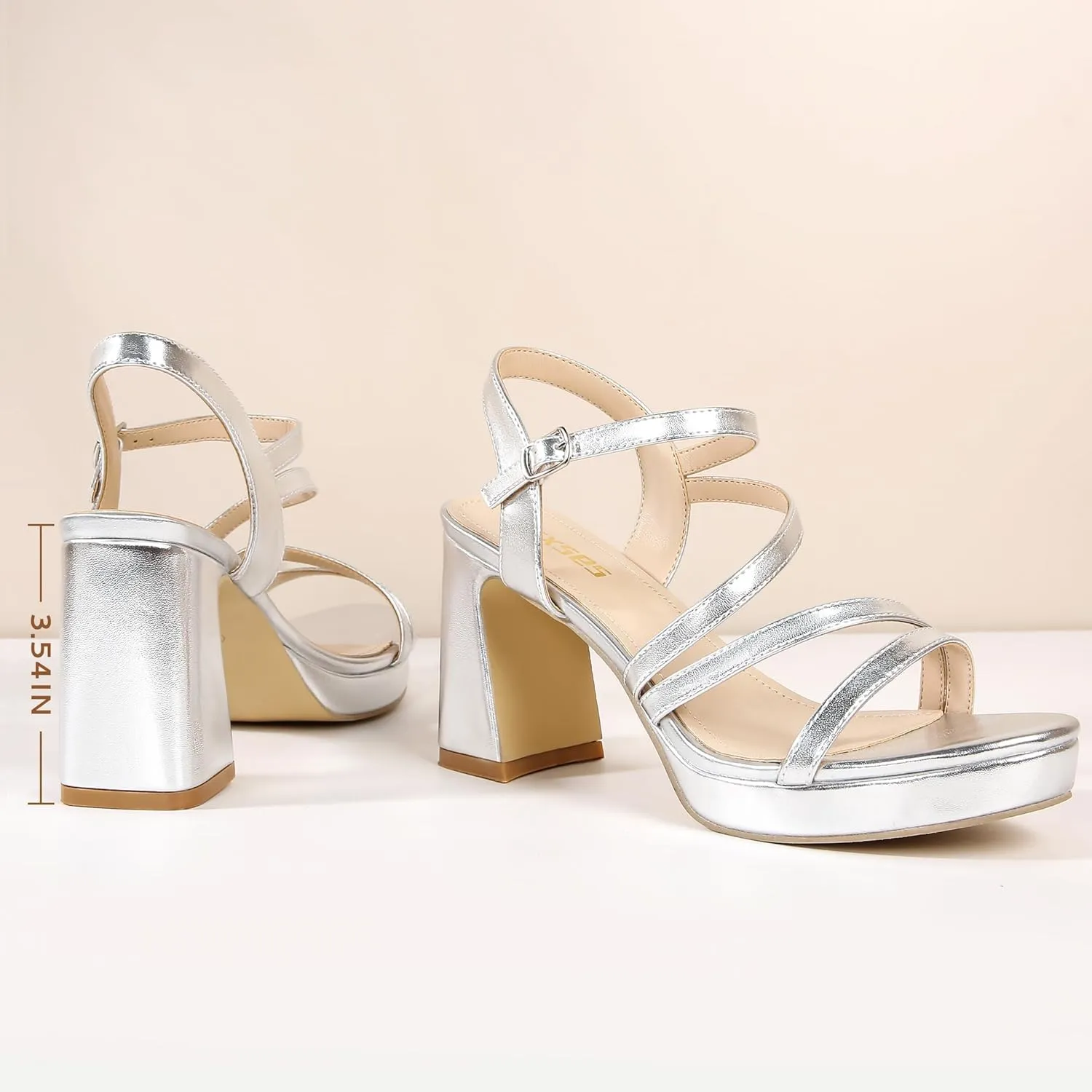 rsxses Platform Chunky Heels for Women Ankle Strap Heels Strappy Sandals with Open Toe Wedding Prom Bridal Women Dress Shoes