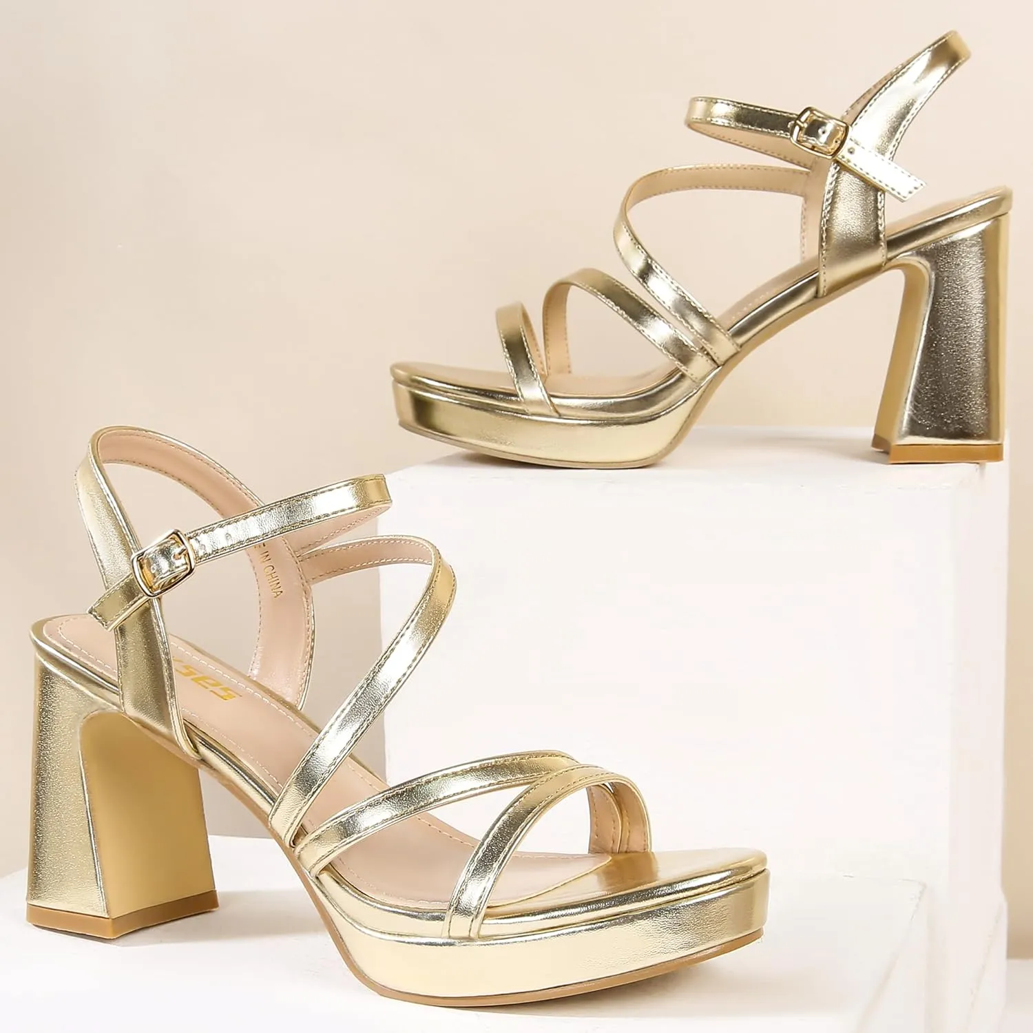 rsxses Platform Chunky Heels for Women Ankle Strap Heels Strappy Sandals with Open Toe Wedding Prom Bridal Women Dress Shoes