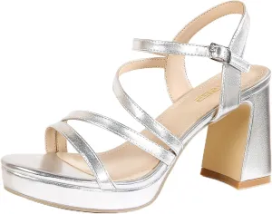 rsxses Platform Chunky Heels for Women Ankle Strap Heels Strappy Sandals with Open Toe Wedding Prom Bridal Women Dress Shoes
