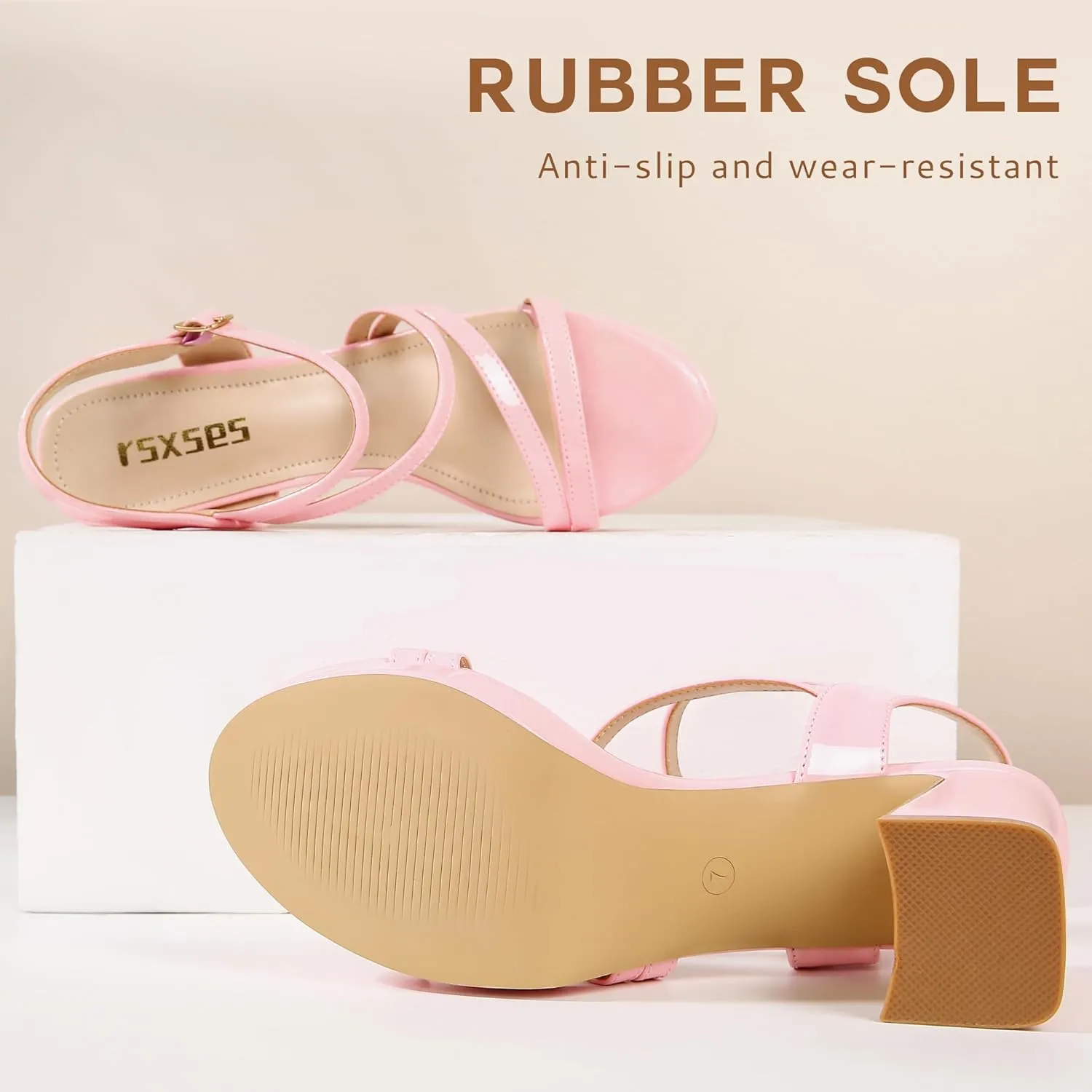 rsxses Platform Chunky Heels for Women Ankle Strap Heels Strappy Sandals with Open Toe Wedding Prom Bridal Women Dress Shoes