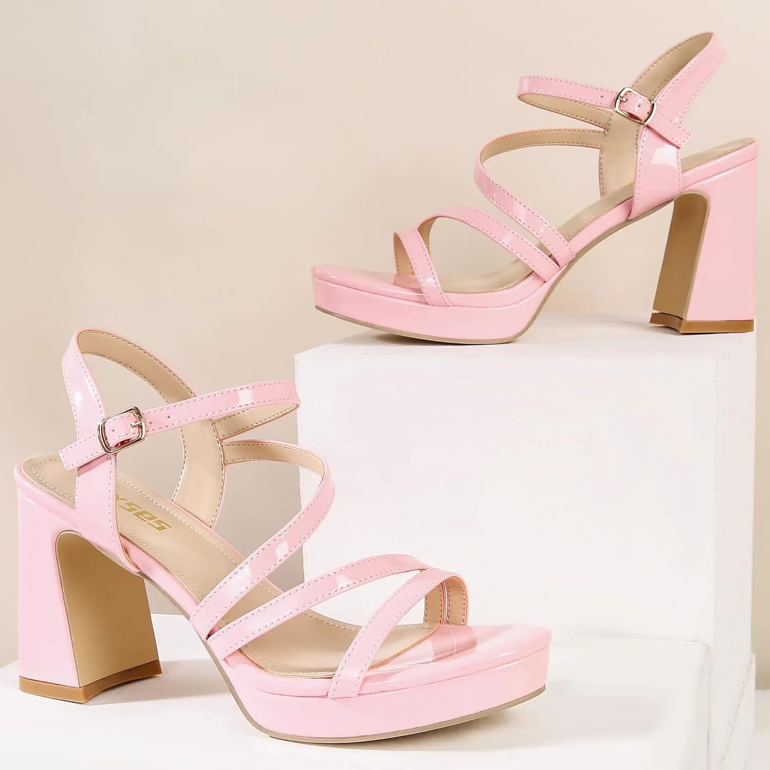 rsxses Platform Chunky Heels for Women Ankle Strap Heels Strappy Sandals with Open Toe Wedding Prom Bridal Women Dress Shoes