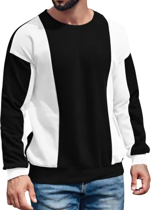Runcati Mens Color Block Sweatshirt Pullover Crewneck Long Sleeve Fleece Casual Ribbed Patchwork Fall Tops