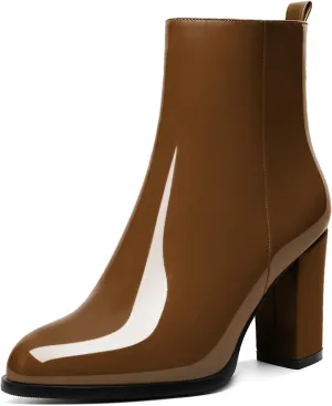 SAMMITOP Women's Chunky Block Heel Ankle Boots Mid Block Heel Ankle Booties