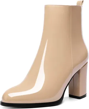SAMMITOP Women's Chunky Block Heel Ankle Boots Mid Block Heel Ankle Booties