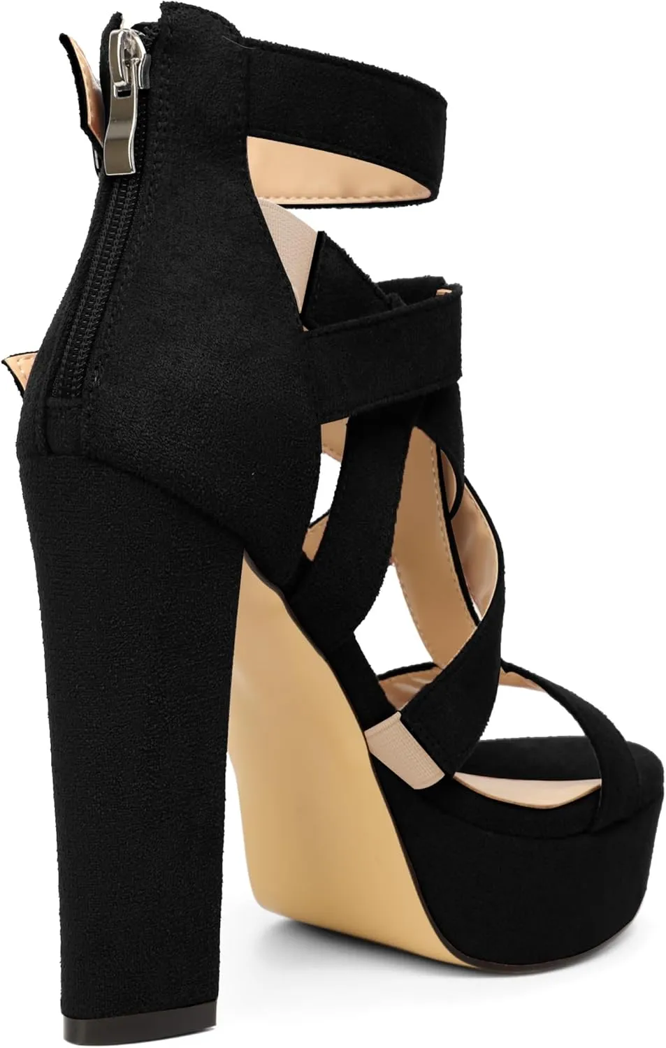 SAMMITOP Women's High Heel Sandals Chunky Block Platform Heels Strappy Gladiator Sexy Open Toe Ankle Strap Dressy Pumps Shoes with Back Zip 4.7 Inch
