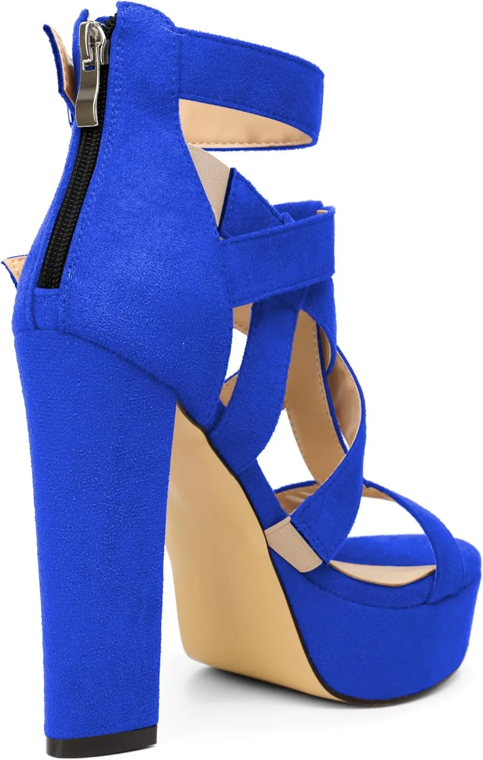 SAMMITOP Women's High Heel Sandals Chunky Block Platform Heels Strappy Gladiator Sexy Open Toe Ankle Strap Dressy Pumps Shoes with Back Zip 4.7 Inch