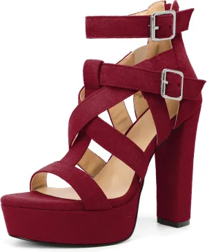 SAMMITOP Women's High Heel Sandals Chunky Block Platform Heels Strappy Gladiator Sexy Open Toe Ankle Strap Dressy Pumps Shoes with Back Zip 4.7 Inch
