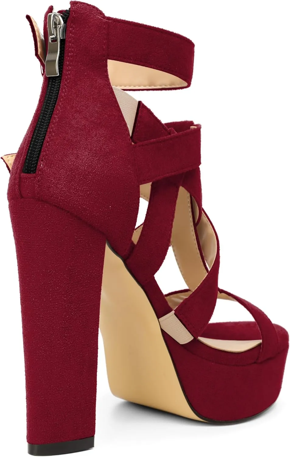 SAMMITOP Women's High Heel Sandals Chunky Block Platform Heels Strappy Gladiator Sexy Open Toe Ankle Strap Dressy Pumps Shoes with Back Zip 4.7 Inch