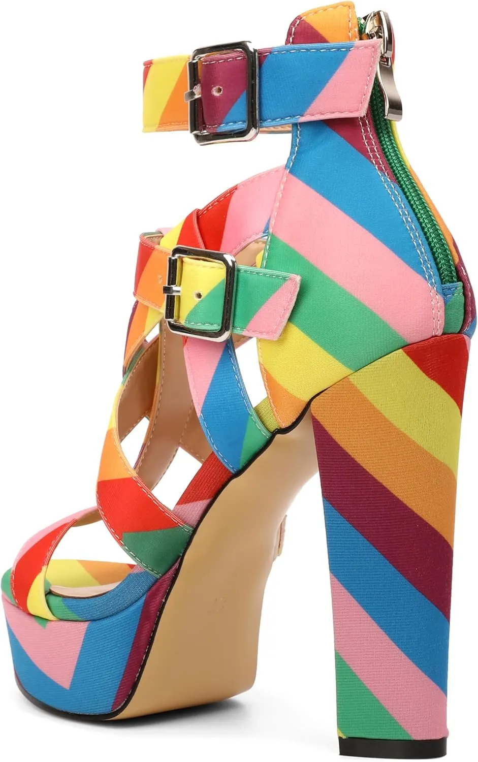 SAMMITOP Women's High Heel Sandals Chunky Block Platform Heels Strappy Gladiator Sexy Open Toe Ankle Strap Dressy Pumps Shoes with Back Zip 4.7 Inch