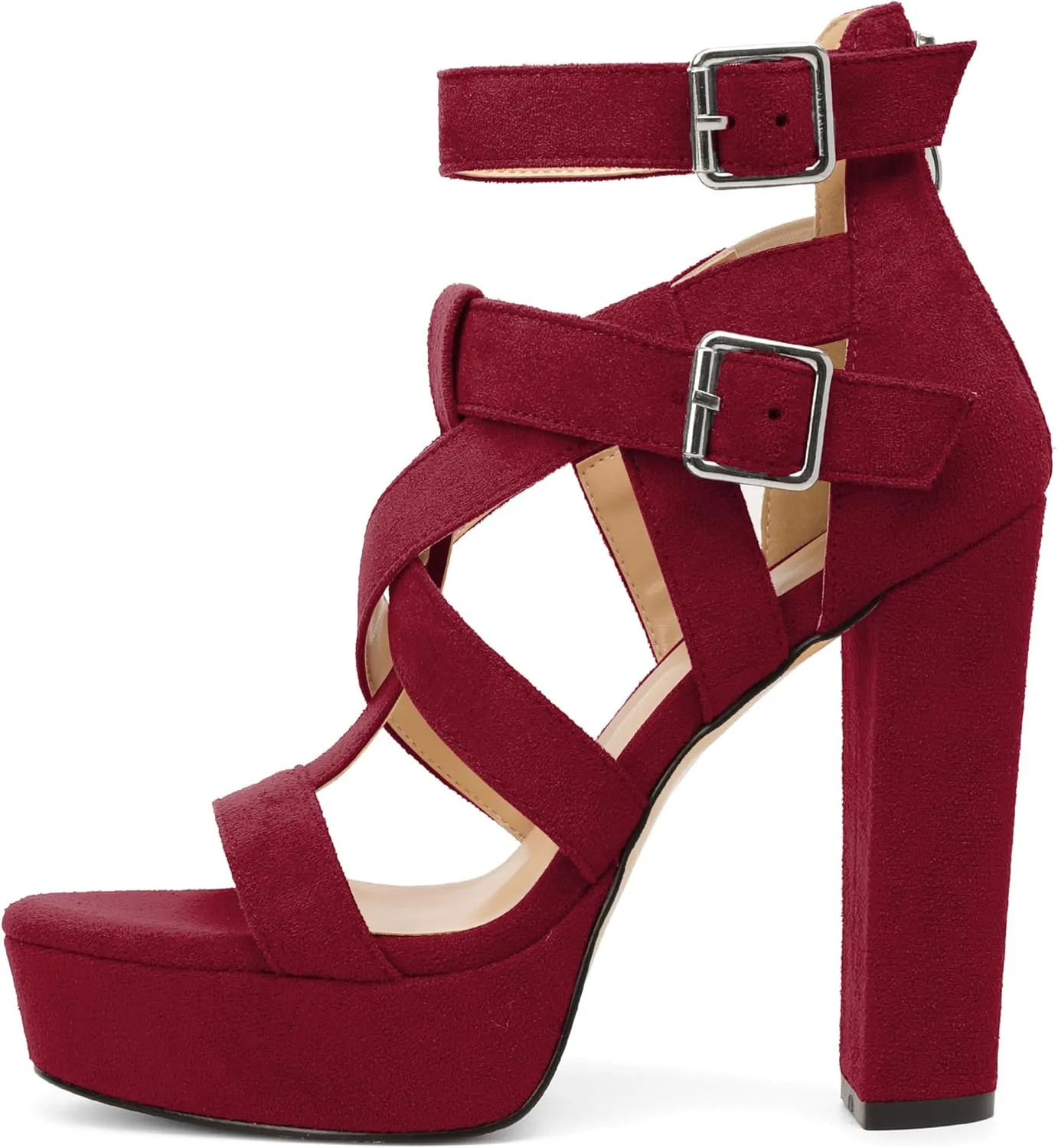 SAMMITOP Women's High Heel Sandals Chunky Block Platform Heels Strappy Gladiator Sexy Open Toe Ankle Strap Dressy Pumps Shoes with Back Zip 4.7 Inch