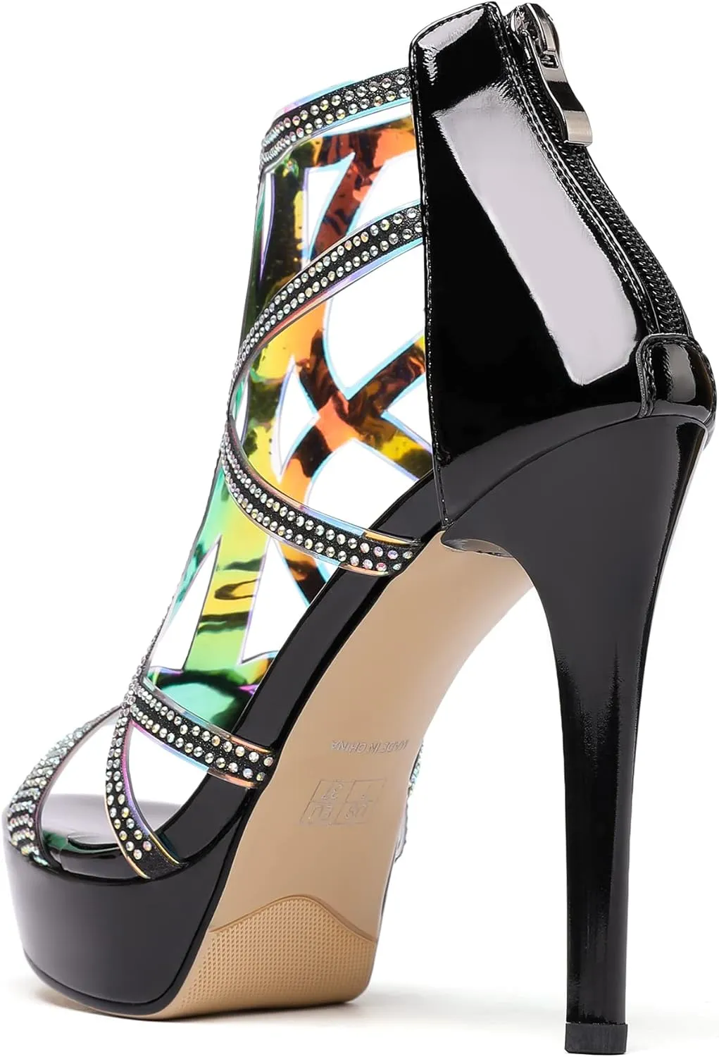 SAMMITOP Women's High Heel Sandals with Rinestones, Sexy Gladiator Platform Sandals, Open Toe Strappy Pumps shoes for Party Event Night Dress