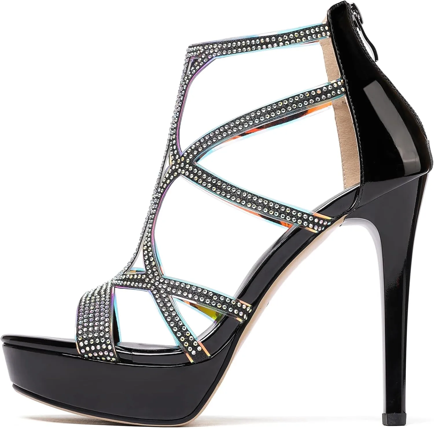 SAMMITOP Women's High Heel Sandals with Rinestones, Sexy Gladiator Platform Sandals, Open Toe Strappy Pumps shoes for Party Event Night Dress
