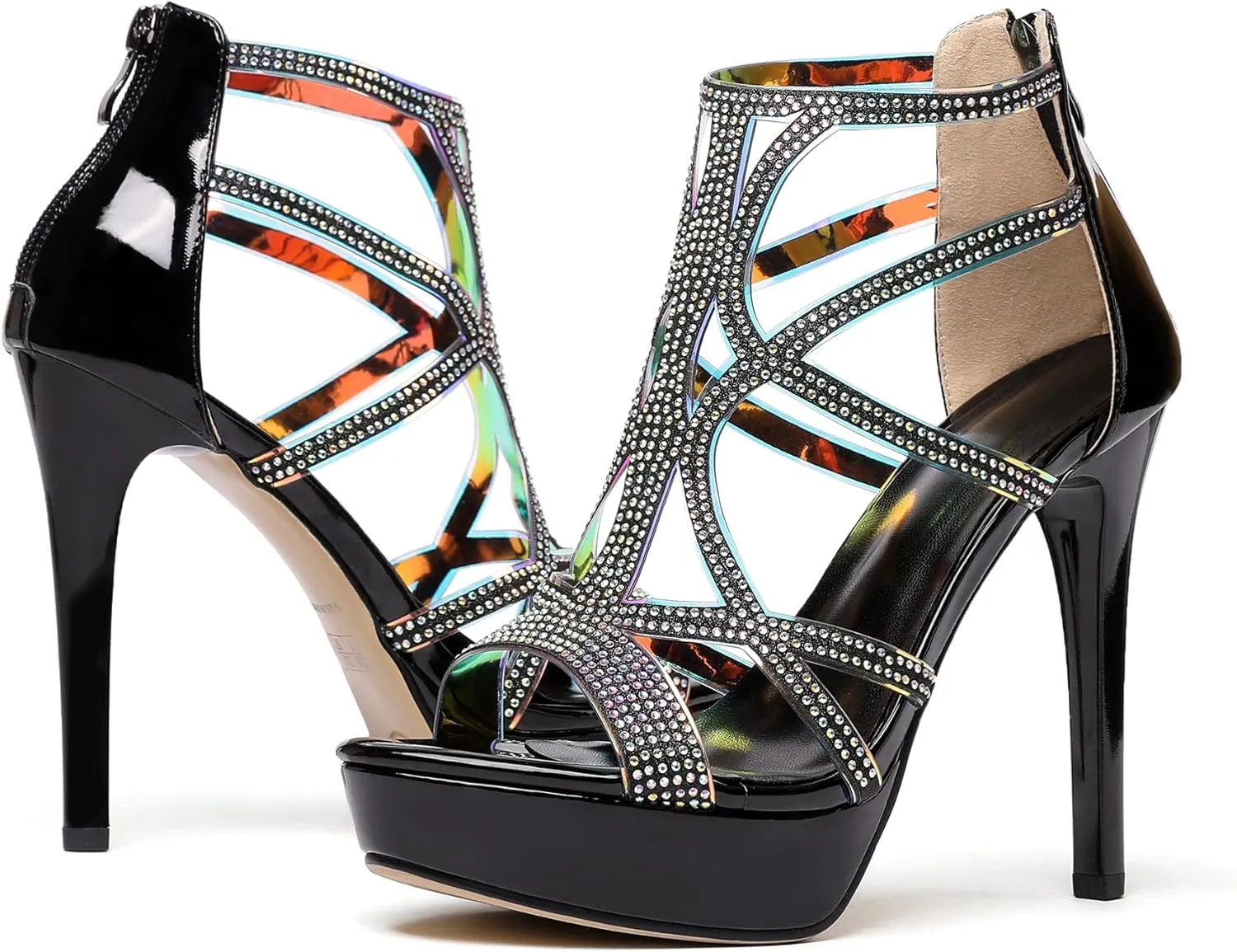 SAMMITOP Women's High Heel Sandals with Rinestones, Sexy Gladiator Platform Sandals, Open Toe Strappy Pumps shoes for Party Event Night Dress