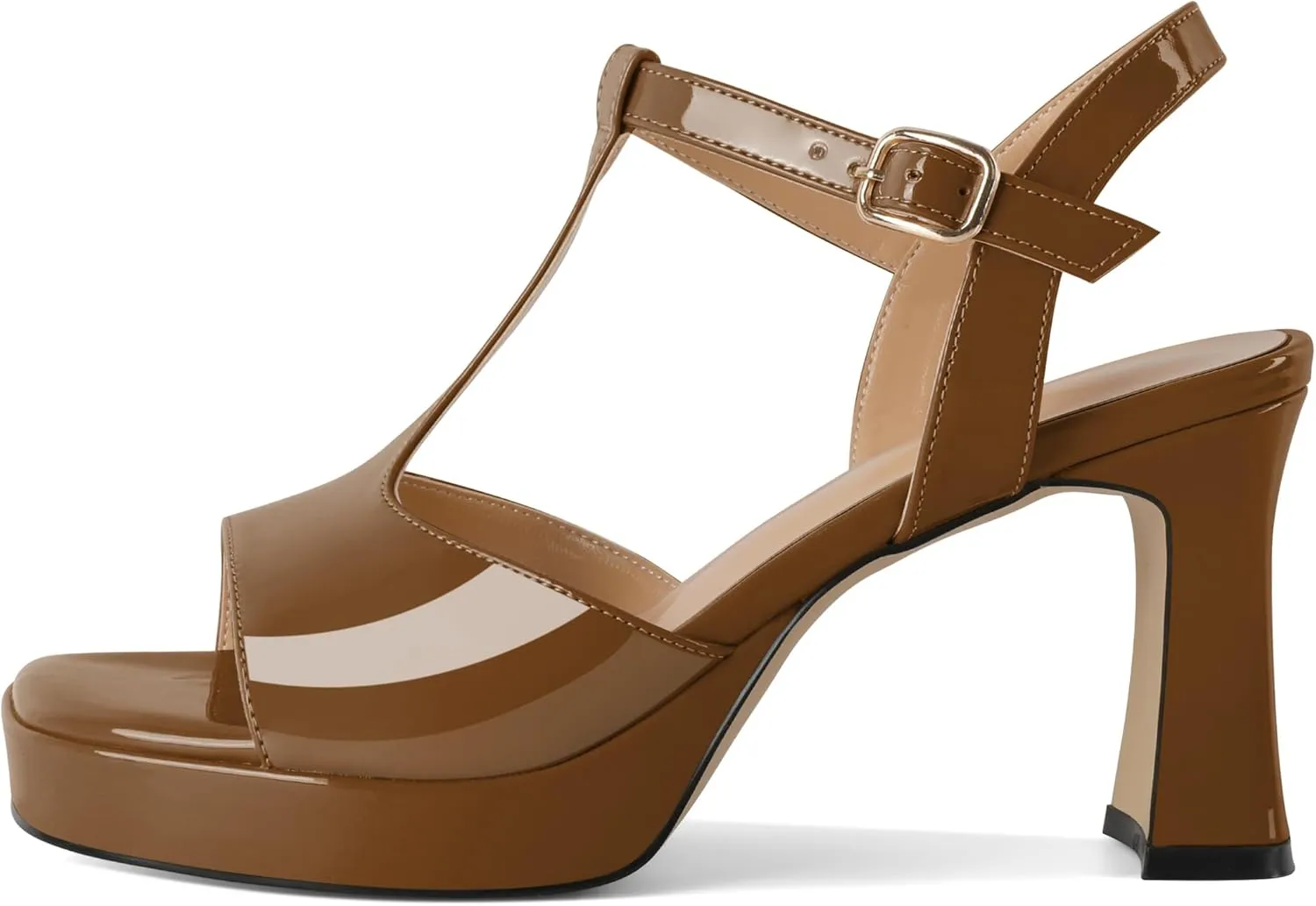 SAMMITOP Women's Platform Chunky High Heels T-Strap Sexy Sandals Open Square Toe Ankle Strap Wedding Party Prom Dress Shoes 3.5 Inch