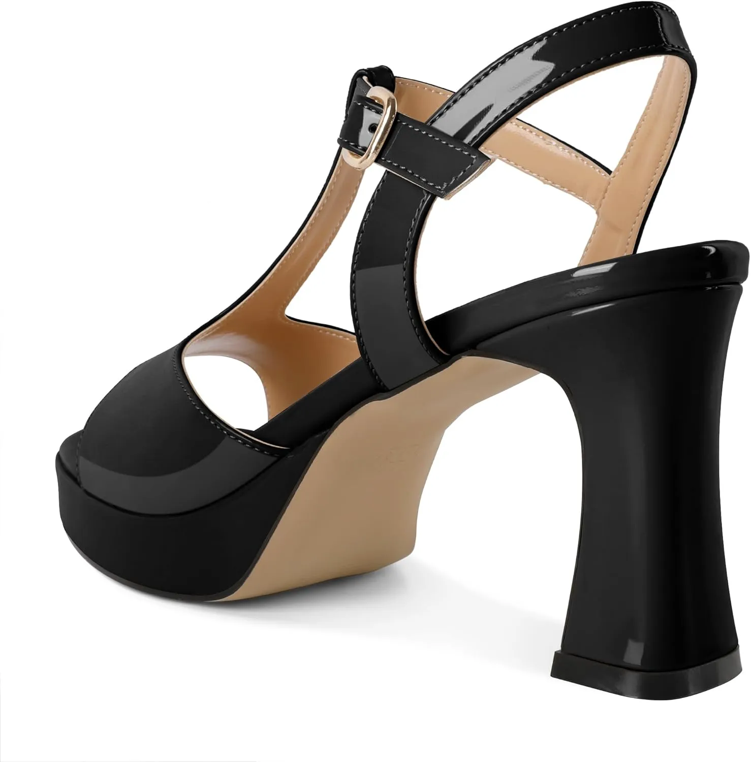 SAMMITOP Women's Platform Chunky High Heels T-Strap Sexy Sandals Open Square Toe Ankle Strap Wedding Party Prom Dress Shoes 3.5 Inch
