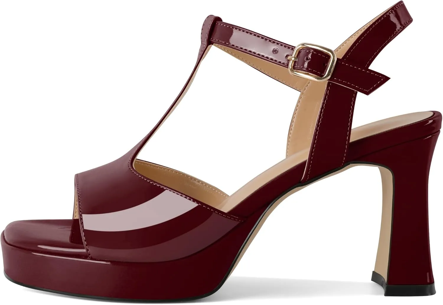 SAMMITOP Women's Platform Chunky High Heels T-Strap Sexy Sandals Open Square Toe Ankle Strap Wedding Party Prom Dress Shoes 3.5 Inch
