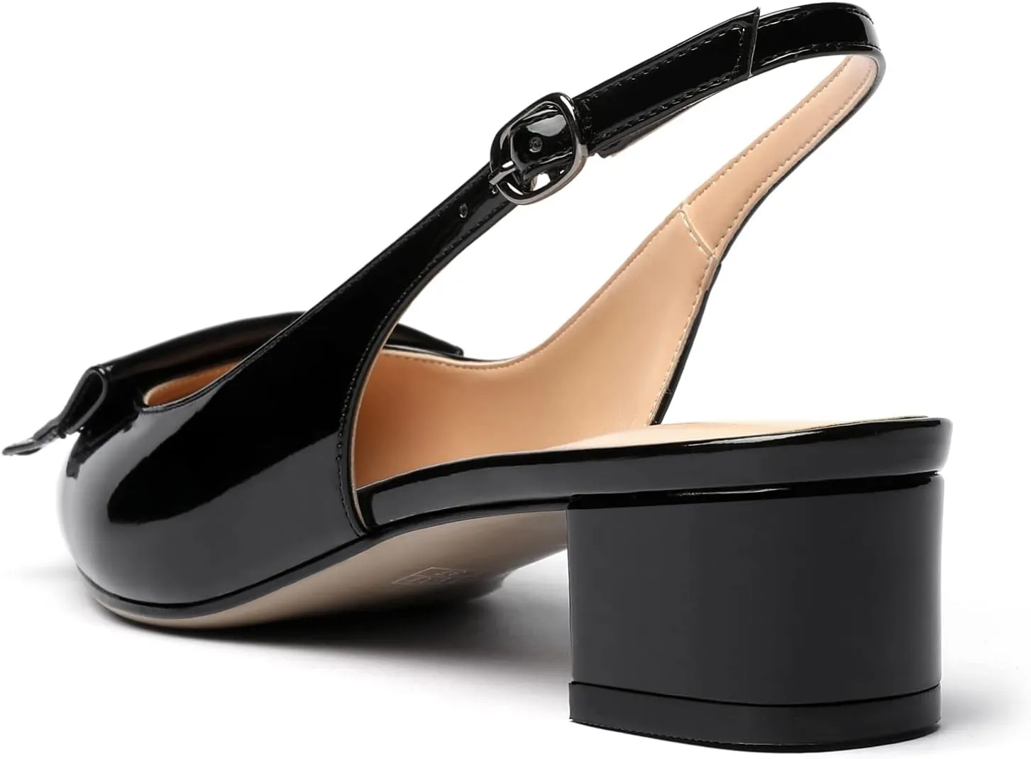 SAMMITOP Women's Slingback Pointed Toe Block Chunky Low Heel Pumps Shoes with Buckle for Office Dress