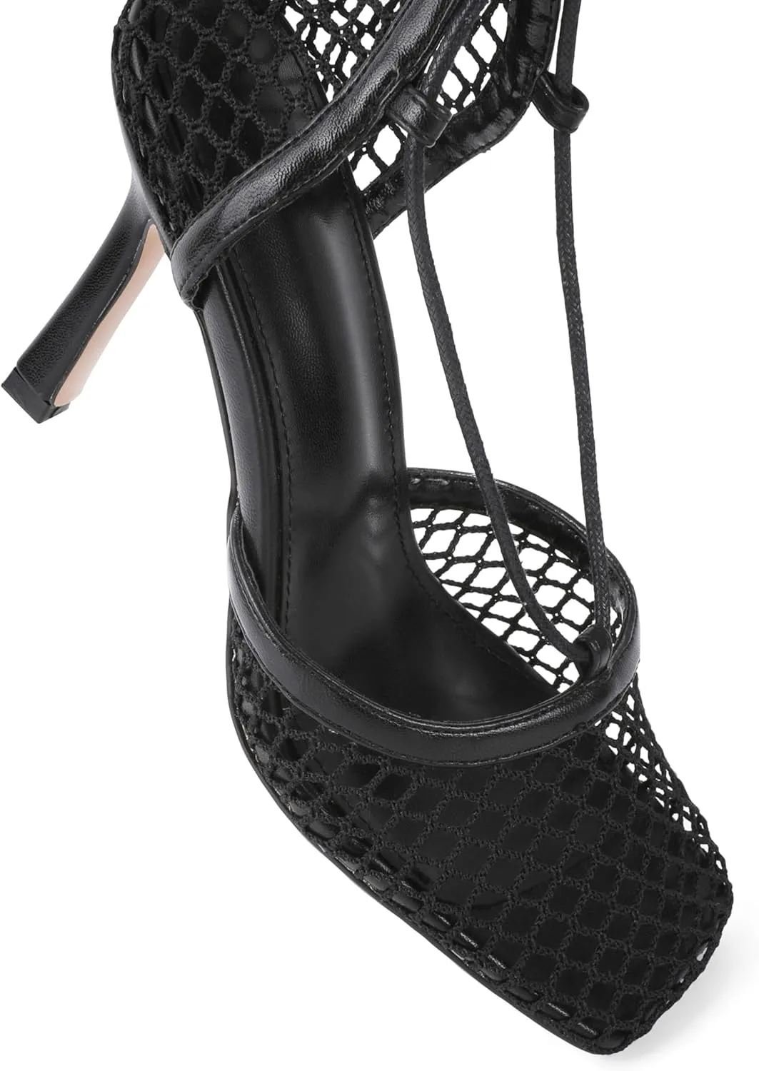 SAMMITOP Women's Square Toe Mesh Lace Up Strappy Sexy Heels Sandals Stiletto High Heel Closed Toe Summer Dress Shoes 3.5 Inch