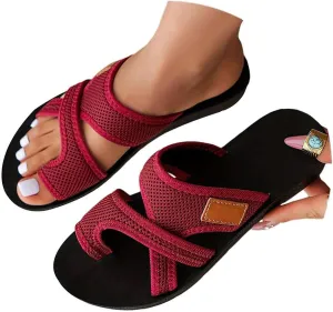 Sandals for Women 2024 Women's Hollow Breathabl Mesh Slide Sandals, Women Comfortable Orthopaedic Slippers Summer Mesh Flats Beach Sandals Mules,Wine red,US7/EU38