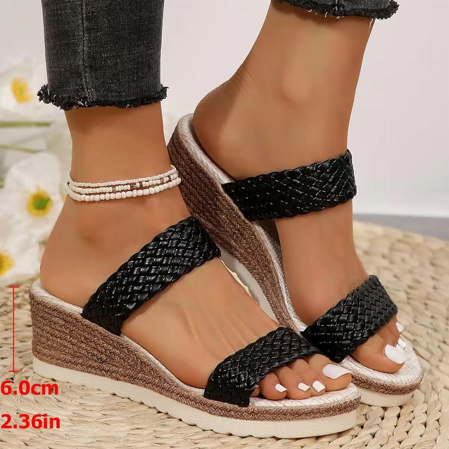 Sandals With Woven Straps Platform Wedge Heel Rope Sole Boho Toe Ring Slip On Sandals For Summer Sexy Sandals for Women