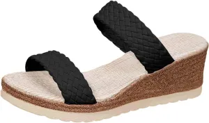 Sandals With Woven Straps Platform Wedge Heel Rope Sole Boho Toe Ring Slip On Sandals For Summer Sexy Sandals for Women