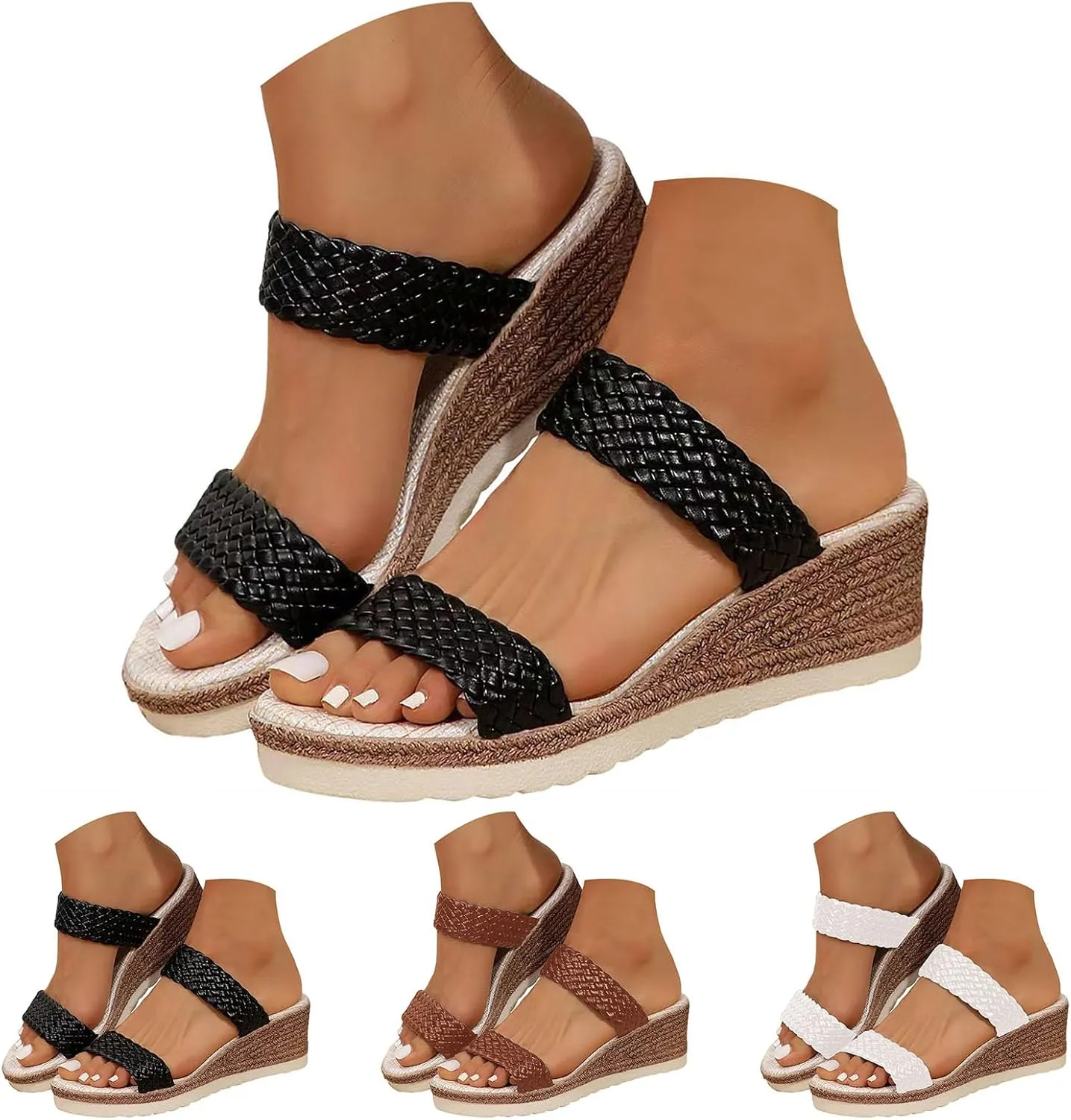 Sandals With Woven Straps Platform Wedge Heel Rope Sole Boho Toe Ring Slip On Sandals For Summer Sexy Sandals for Women