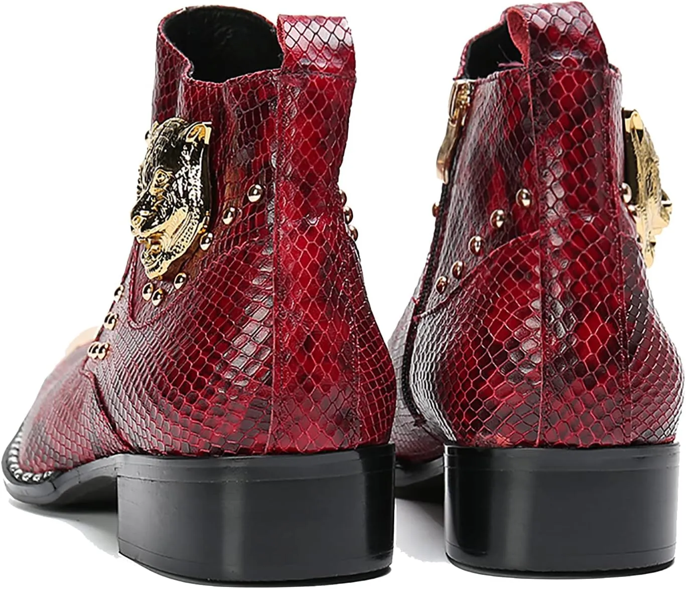 Santimon Men Chelsea Boots Casual Dress Ankle Boots Handmade Genuine Leather Western Boot Metal Square Toe Zipper Snake Print Party Wedding Disco Singer Cowboy Boots for Men