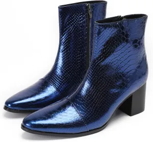 Santimon Mens Boots Casual Patent Leather Chelsea Dress Boots Zipper on Side Mid Calf Boots for Men