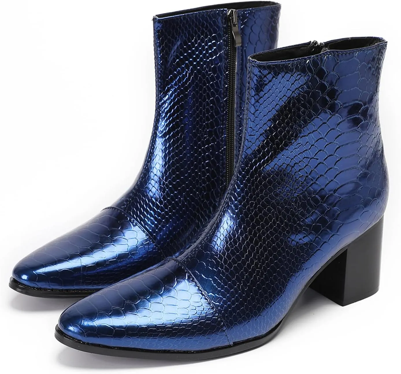 Santimon Mens Boots Casual Patent Leather Chelsea Dress Boots Zipper on Side Mid Calf Boots for Men