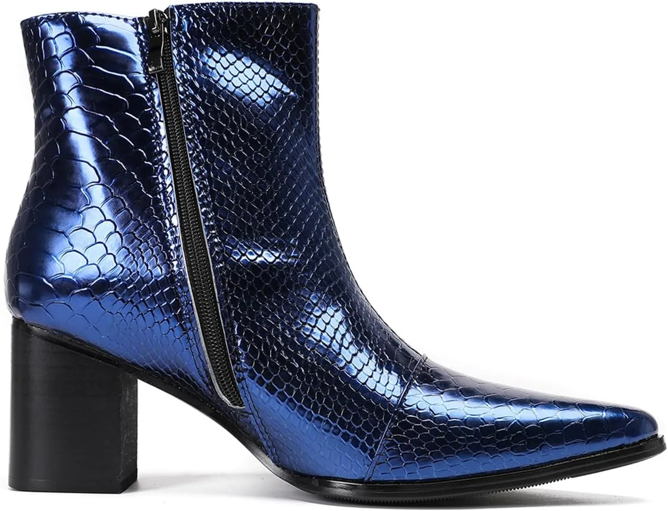 Santimon Mens Boots Casual Patent Leather Chelsea Dress Boots Zipper on Side Mid Calf Boots for Men
