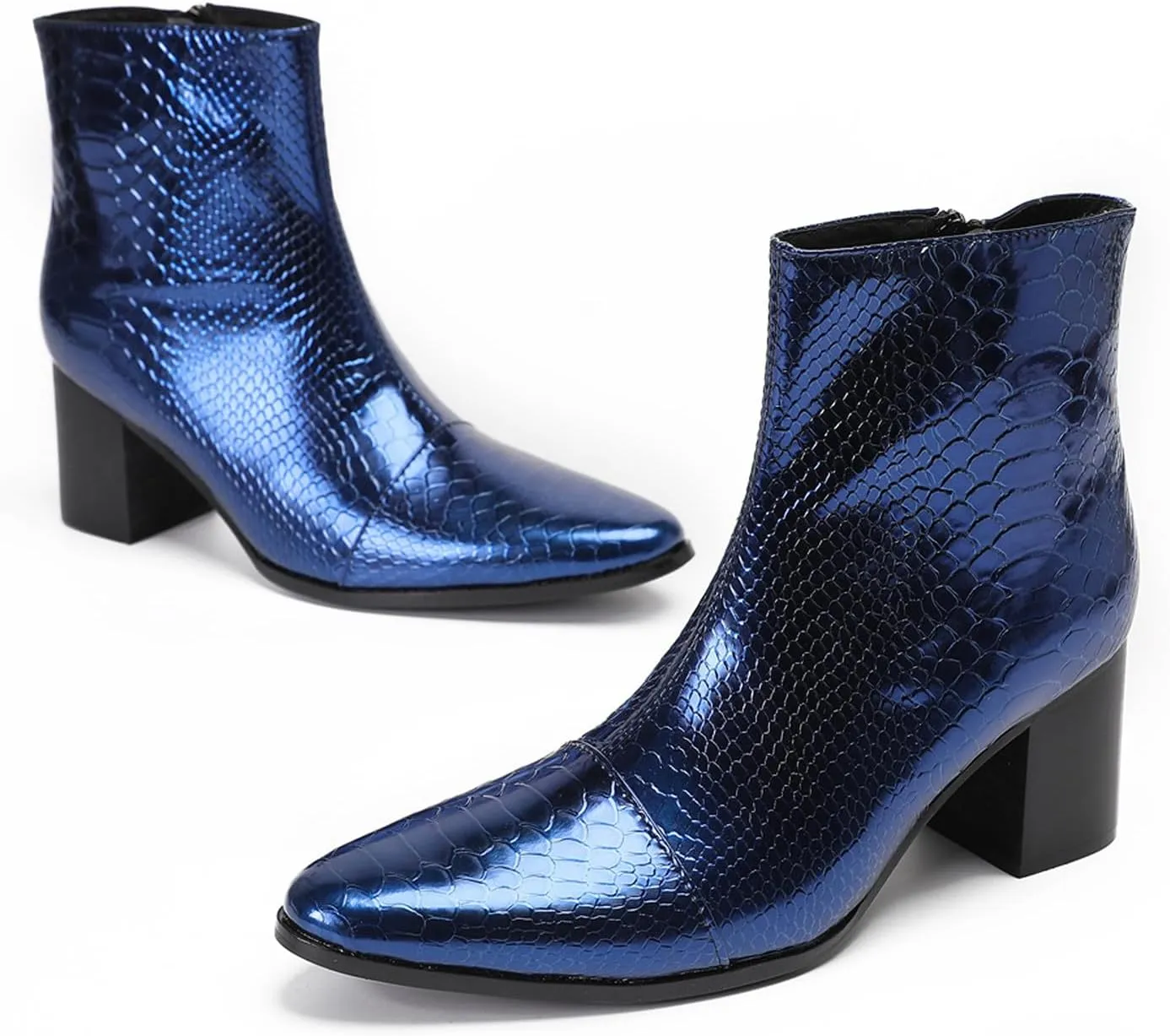 Santimon Mens Boots Casual Patent Leather Chelsea Dress Boots Zipper on Side Mid Calf Boots for Men