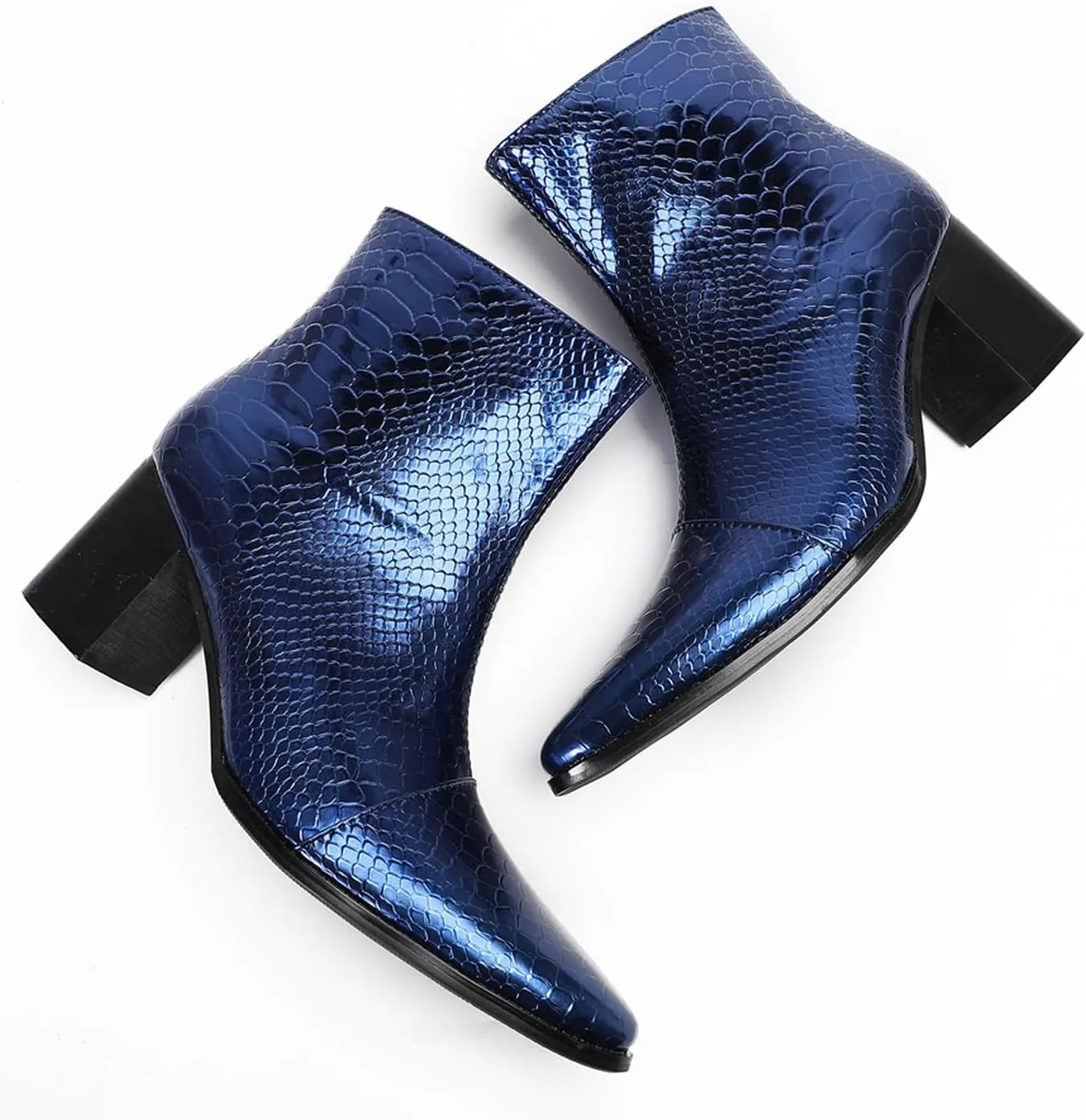 Santimon Mens Boots Casual Patent Leather Chelsea Dress Boots Zipper on Side Mid Calf Boots for Men