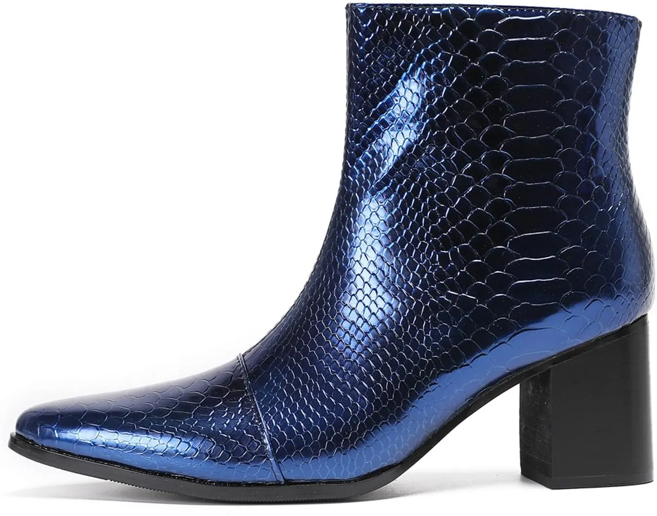 Santimon Mens Boots Casual Patent Leather Chelsea Dress Boots Zipper on Side Mid Calf Boots for Men