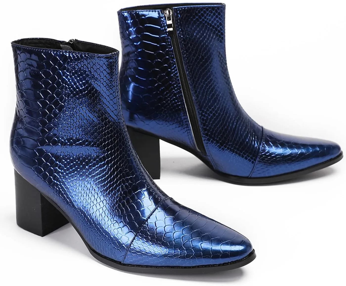 Santimon Mens Boots Casual Patent Leather Chelsea Dress Boots Zipper on Side Mid Calf Boots for Men
