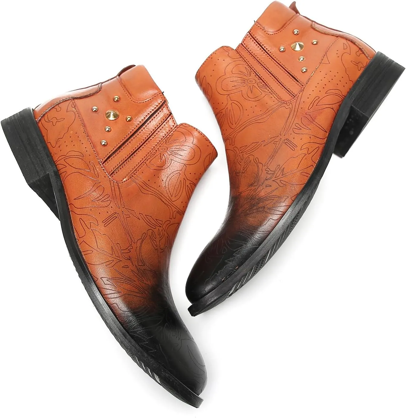 Santimon Men's Chelsea Boots Casual Dress Ankle Boots Genuine Leather Zipper Beads Chukka Boots Fashion Prom Wedding Ballroom Party Western Cowboy Boots