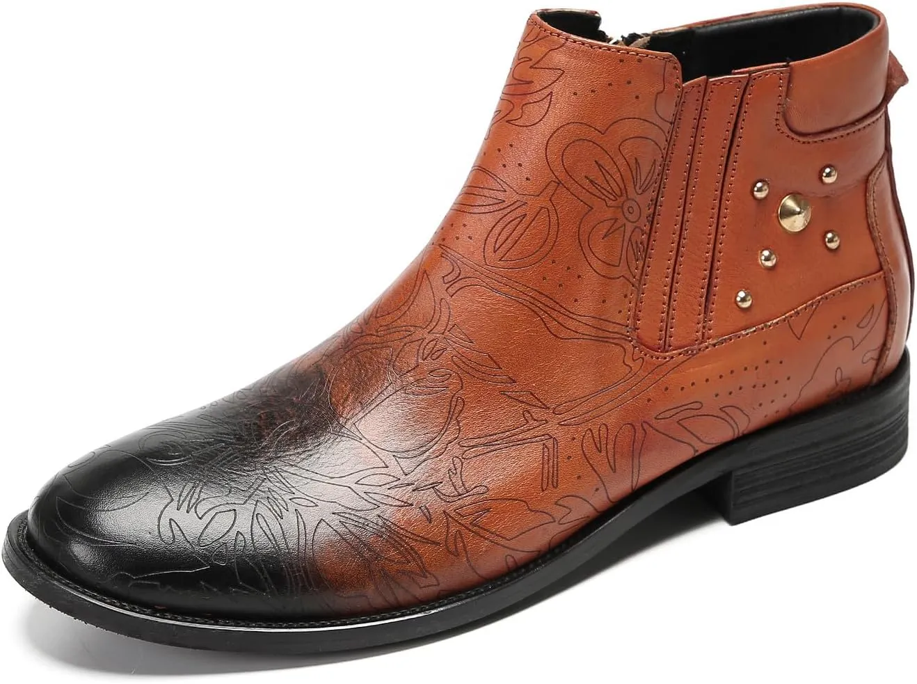 Santimon Men's Chelsea Boots Casual Dress Ankle Boots Genuine Leather Zipper Beads Chukka Boots Fashion Prom Wedding Ballroom Party Western Cowboy Boots