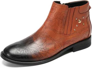 Santimon Men's Chelsea Boots Casual Dress Ankle Boots Genuine Leather Zipper Beads Chukka Boots Fashion Prom Wedding Ballroom Party Western Cowboy Boots