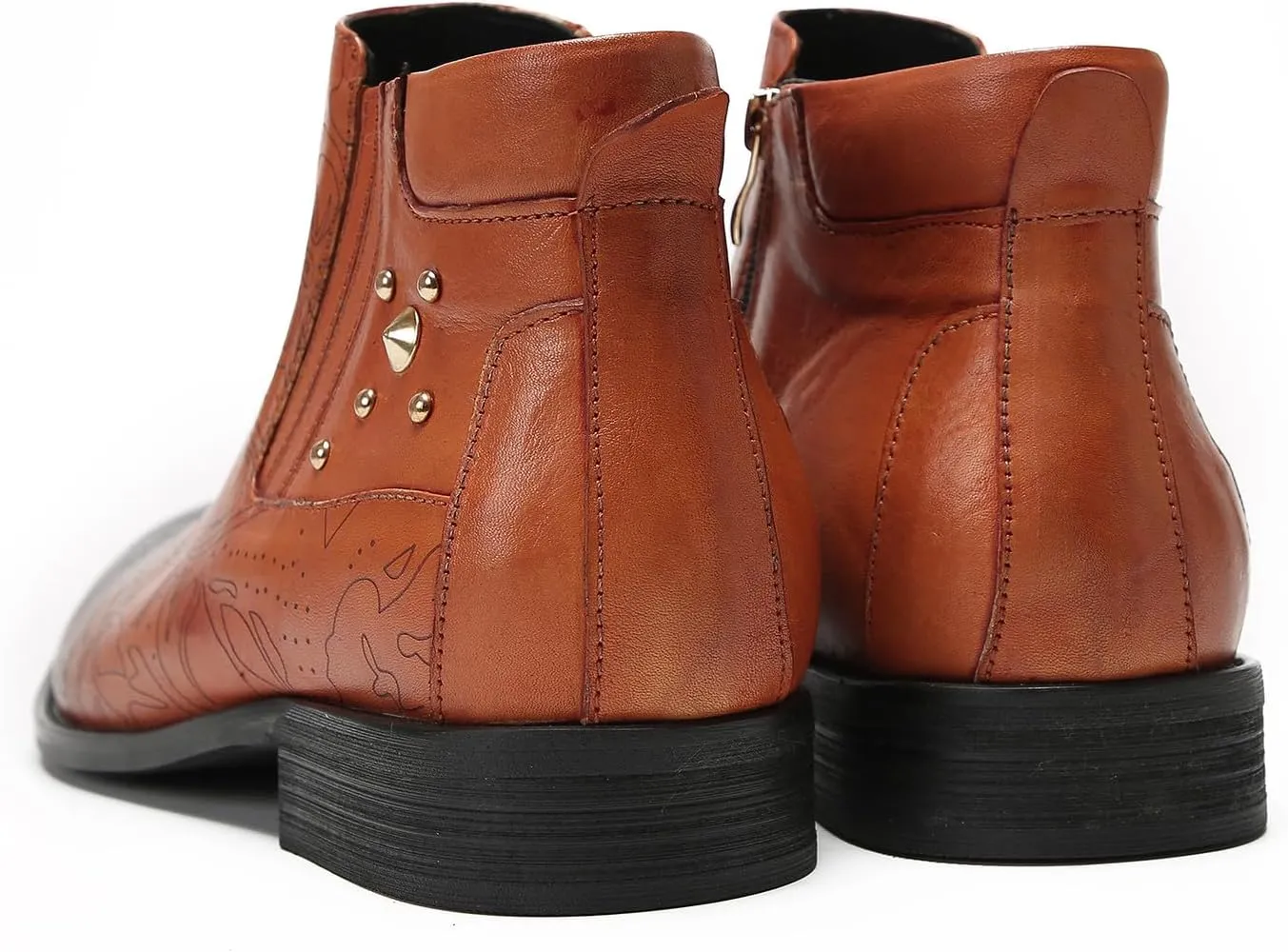 Santimon Men's Chelsea Boots Casual Dress Ankle Boots Genuine Leather Zipper Beads Chukka Boots Fashion Prom Wedding Ballroom Party Western Cowboy Boots