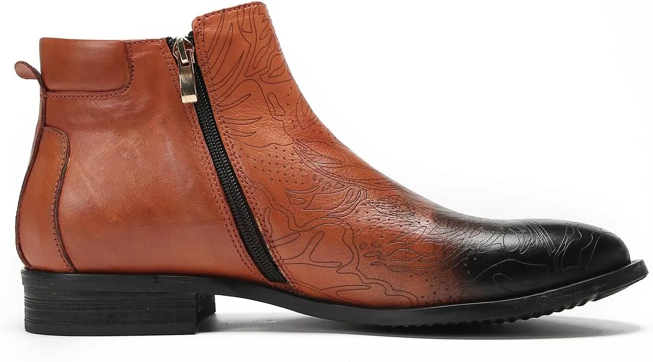 Santimon Men's Chelsea Boots Casual Dress Ankle Boots Genuine Leather Zipper Beads Chukka Boots Fashion Prom Wedding Ballroom Party Western Cowboy Boots