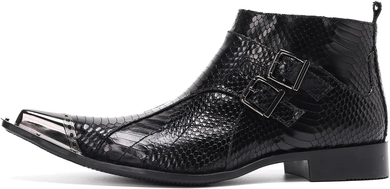 Santimon Mens Chelsea Boots Dress Casual Party Disco Cowboy Western Boots Metal Tip Toe Genuine Leather Buckles Zipper Ankle Boots Fashion Singer Ballroom Wedding Prom Chukka Boots