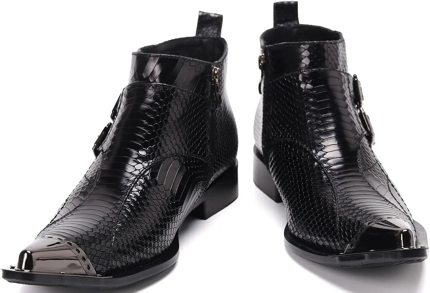 Santimon Mens Chelsea Boots Dress Casual Party Disco Cowboy Western Boots Metal Tip Toe Genuine Leather Buckles Zipper Ankle Boots Fashion Singer Ballroom Wedding Prom Chukka Boots