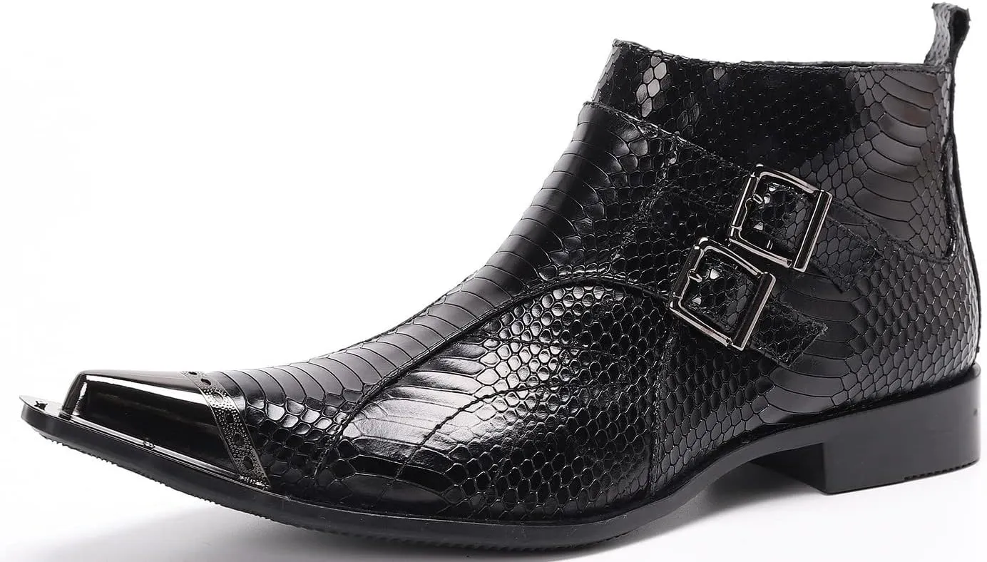 Santimon Mens Chelsea Boots Dress Casual Party Disco Cowboy Western Boots Metal Tip Toe Genuine Leather Buckles Zipper Ankle Boots Fashion Singer Ballroom Wedding Prom Chukka Boots