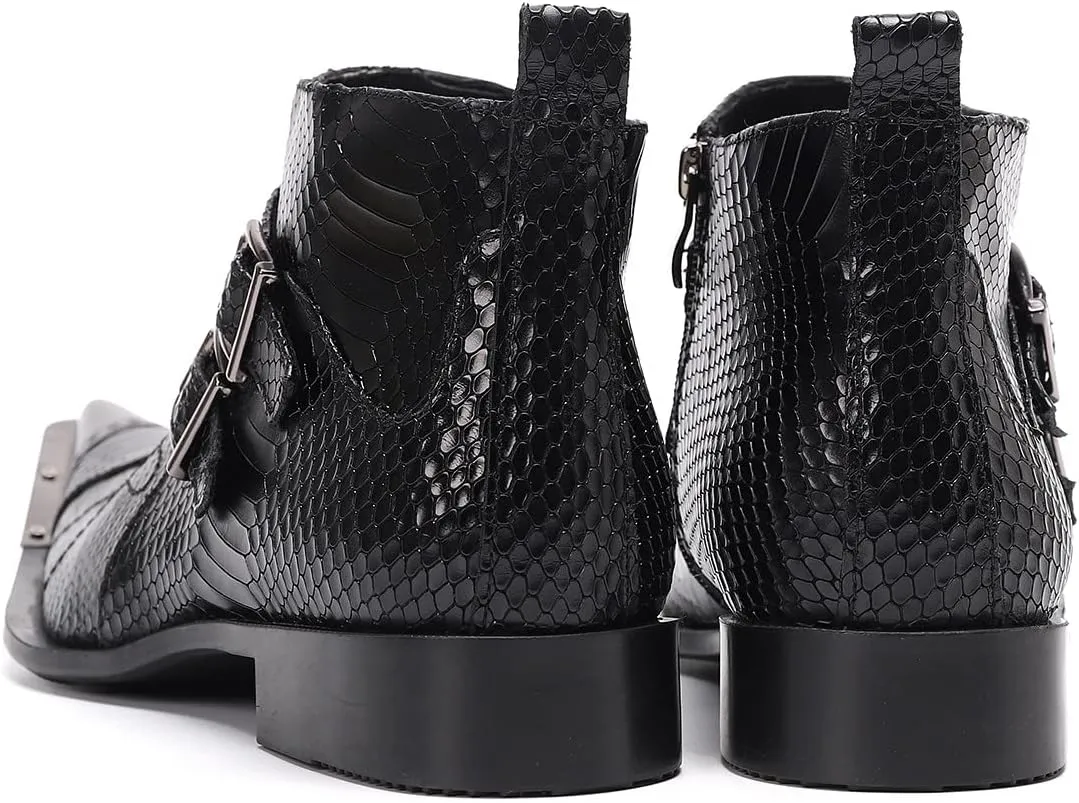 Santimon Mens Chelsea Boots Dress Casual Party Disco Cowboy Western Boots Metal Tip Toe Genuine Leather Buckles Zipper Ankle Boots Fashion Singer Ballroom Wedding Prom Chukka Boots