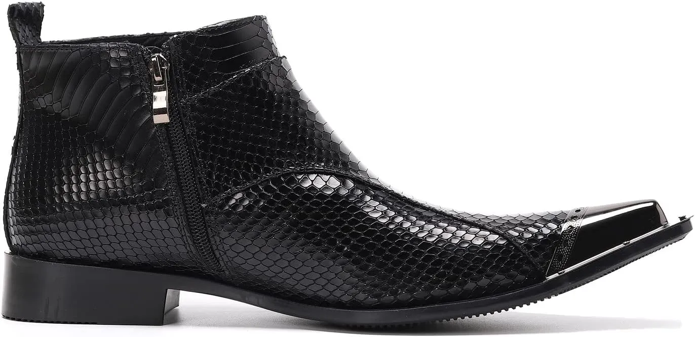 Santimon Mens Chelsea Boots Dress Casual Party Disco Cowboy Western Boots Metal Tip Toe Genuine Leather Buckles Zipper Ankle Boots Fashion Singer Ballroom Wedding Prom Chukka Boots